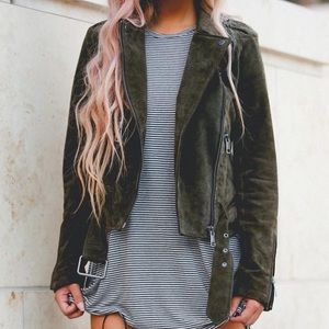Suede olive moto jacket -Bebe